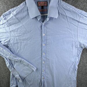 Thomas Pink Long Sleeve Button Up Shirt Men Cotton Blue Check 18 Slim Fit Woven